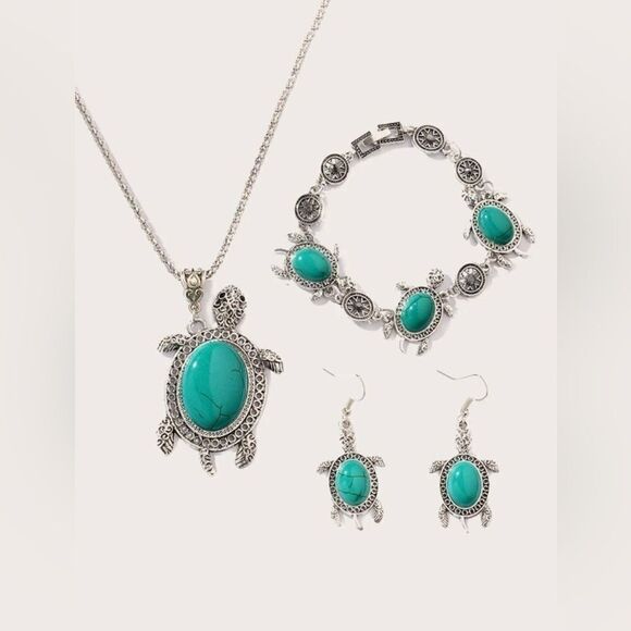 Jewelry - 3 piece set, earring, bracelet and necklace. Teal and silver